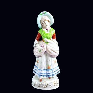 Porcelain Figurine Lady With Bonnet Hand Painted Vintage Home Decor 10"